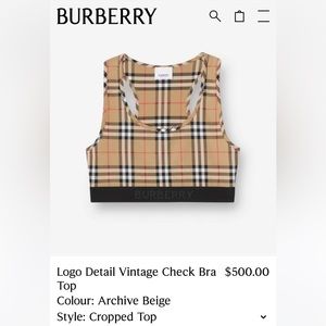 Burberry Logo Detail Vintage Check Bra Top